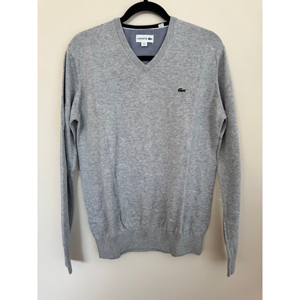Lacoste V-Neck Sweater Cotton Gray Men's Size L